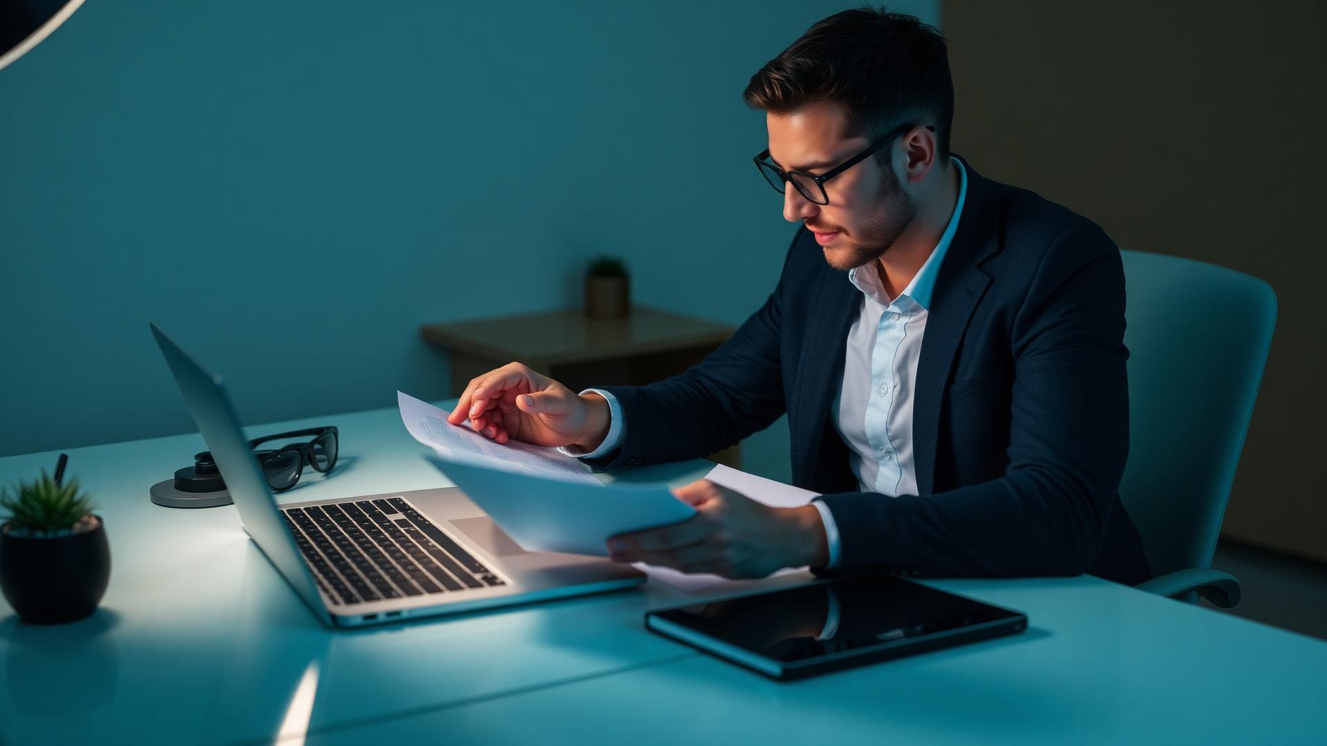 Controller analyseert cijfers op een laptop