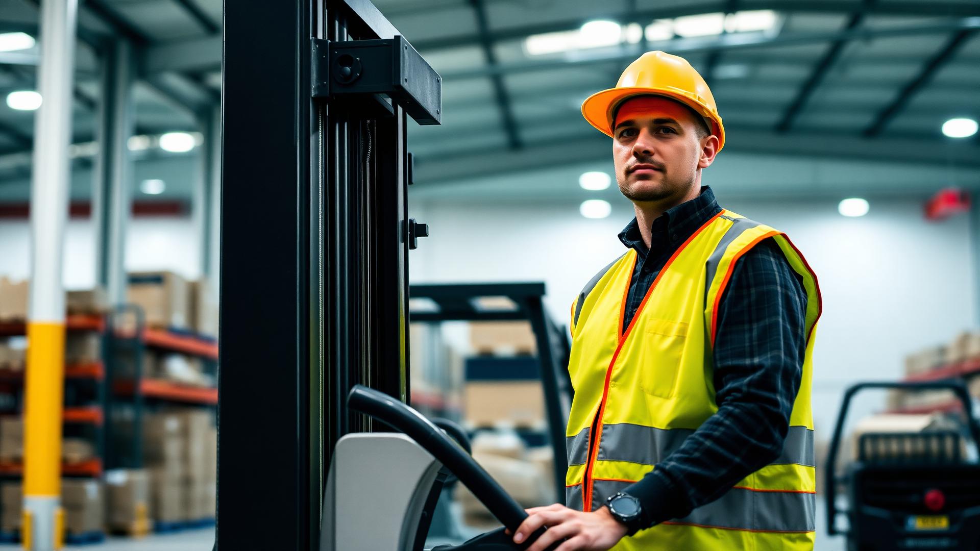 Magazijnmedewerker met heftruck in een distributiecentrum