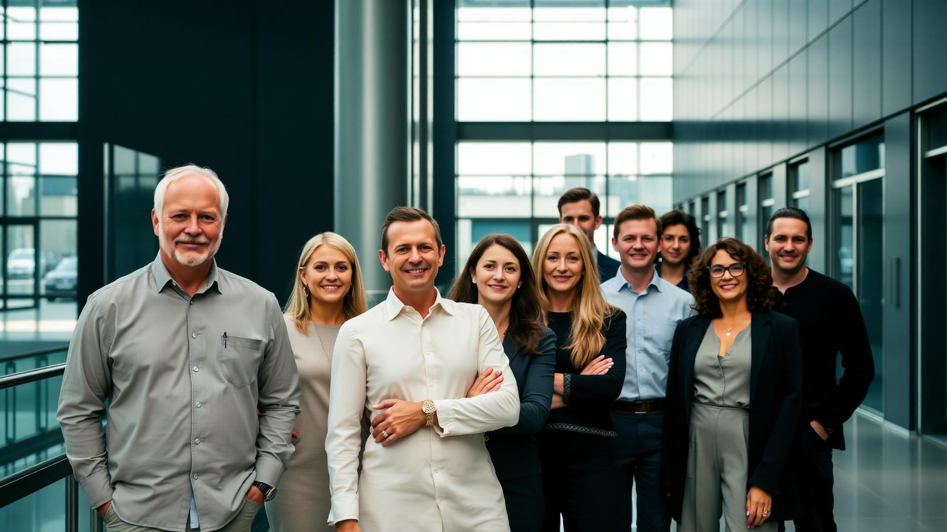 Professionals uit verschillende sectoren in een modern bedrijfspand